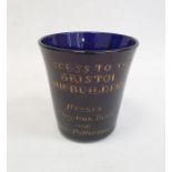 Victorian Bristol blue glass tumbler commemorating the Great Western with an etched and gilded