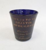 Victorian Bristol blue glass tumbler commemorating the Great Western with an etched and gilded