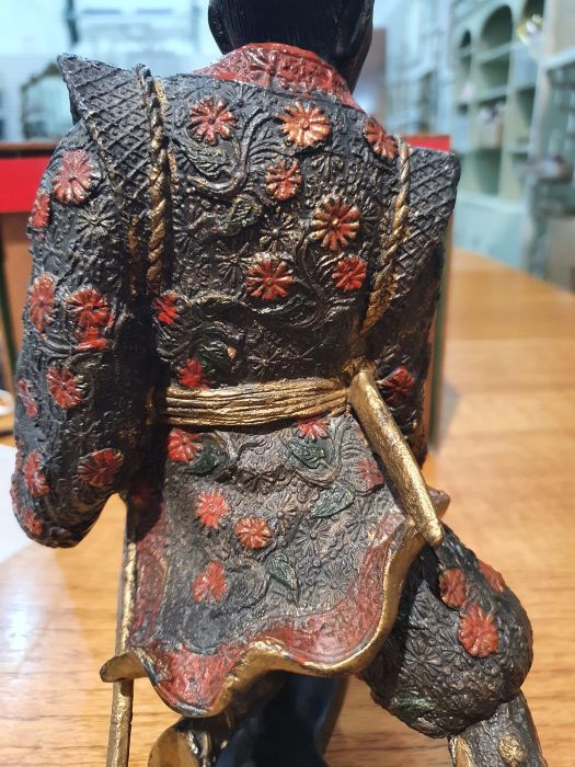 Pair of Japanese bronze figures of warriors after Miyao Eisuke of Yokohama holding multiple - Image 11 of 24