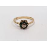 **** WITHDRAWN **** Green and white stone cluster ring, marked 18ct, finger size M, approx.