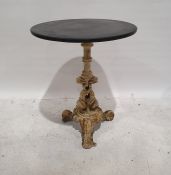 Cast iron base pub-type table with black slate top, painted iron base