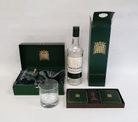 Pair of House of Commons tumblers with engraved decoration, in fitted case, a set of House of
