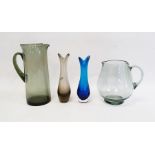 Whitefriars glass Geoffrey Baxter beak vase in blue colour-way together with a further Geoffrey