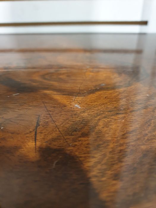 19th century rosewood writing table with three frieze drawers above the lockable front, on turned - Image 6 of 6