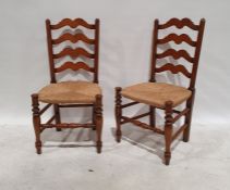 Set of eight (6+2) 20th century dining chairs with rush seating, on turned supports and stretchers