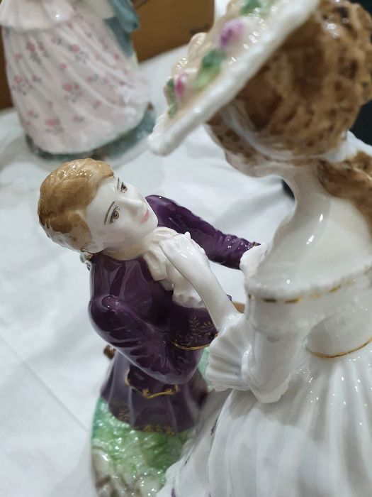 Collection of four Royal Worcester figurines to include 'Flirtation', 'The Tryst', 'The Proposal' - Image 16 of 22