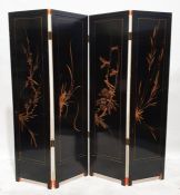 Victorian four-fold draught screen painted with still life floral study, on a brown ground