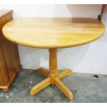 Modern beech drop-leaf kitchen/breakfast table, on single pedestal  Condition ReportWidth 90cm