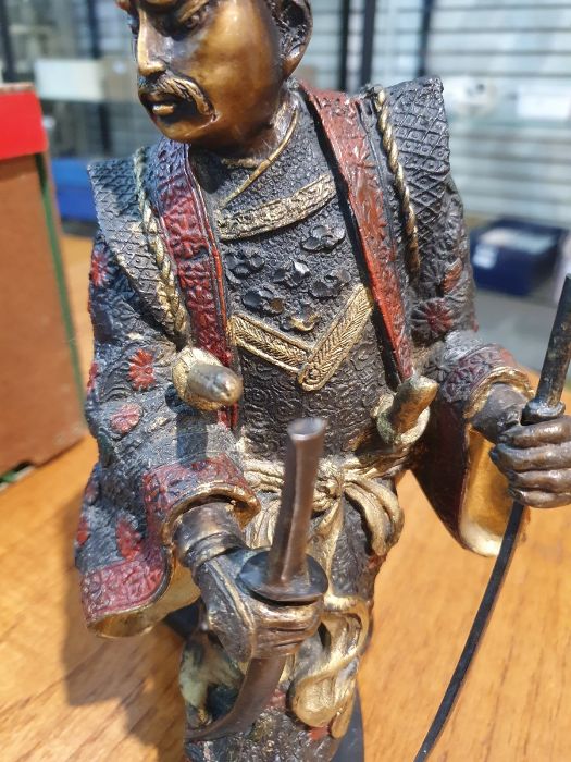 Pair of Japanese bronze figures of warriors after Miyao Eisuke of Yokohama holding multiple - Image 6 of 24