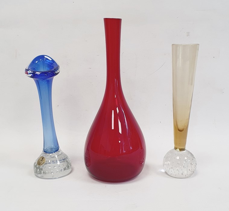 Arthur Percy for Gullaskruf glass, Sweden red glass bottle vase together with an Aseda glass