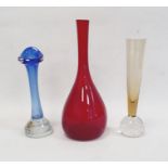 Arthur Percy for Gullaskruf glass, Sweden red glass bottle vase together with an Aseda glass