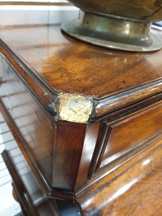 19th century rosewood writing table with three frieze drawers above the lockable front, on turned - Image 4 of 6