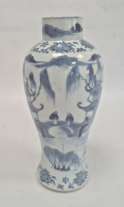 Chinese blue and white vase of baluster form decorated with pagodas and lake scene, within a - Image 2 of 22