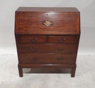 20th century mahogany and inlaid bureau with two short over two long drawers, on moulded supports,