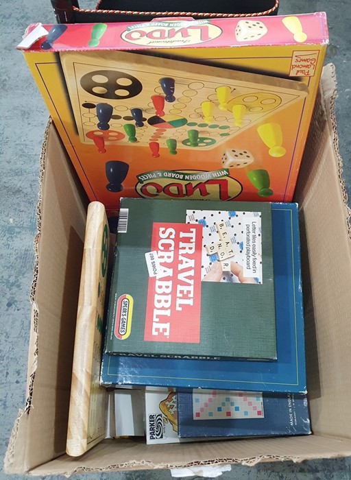 Quantity of board games including travel Scrabble, Trivial Pursuit, Ludo, etc