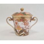 Spode two handled cup and cover, circa. 1820 of tapering form with scroll handles decorated in the