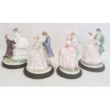 Collection of four Royal Worcester figurines to include 'Flirtation', 'The Tryst', 'The Proposal'