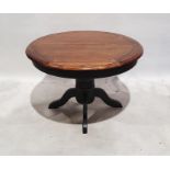 Modern circular pine-topped table, on single grey painted pedestal base