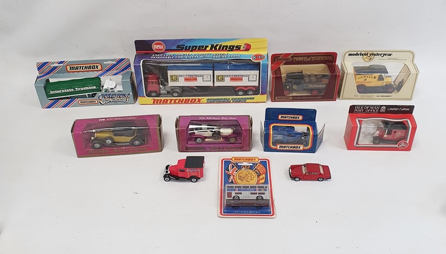 Assorted boxed models including Superkings Matchbox Scammell Crusader container truck, Britains