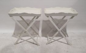 Pair of modern white painted butler's-style trays on stands (2)