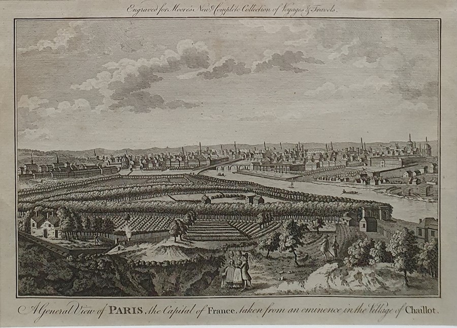 Two 18th century engraved views of Paris, one engraved from Moore's New and Complete Collection of