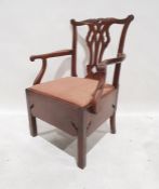 19th century mahogany commode chair with carved and pierced backsplat