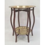 Two-tier Eastern hardwood occasional table, the folding bamboo-effect stand fitted with two brass