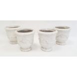 Set of four jardinieres with moulded swag decoration and craquelure white glaze, 17cm high.
