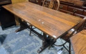 20th century oak refectory-type dining table with rectangular top, 182cm long  Condition