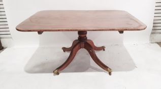 19th century mahogany pedestal table, the rectangular top with rounded corners, rosewood banded,