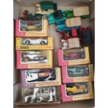 Box of model cars to include boxed Matchbox vehicles, Corgi Classics Rolls Royce, etc