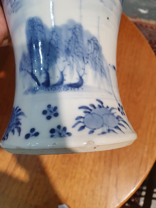 Chinese blue and white vase of baluster form decorated with pagodas and lake scene, within a - Image 20 of 22
