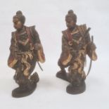 Pair of Japanese bronze figures of warriors after Miyao Eisuke of Yokohama holding multiple