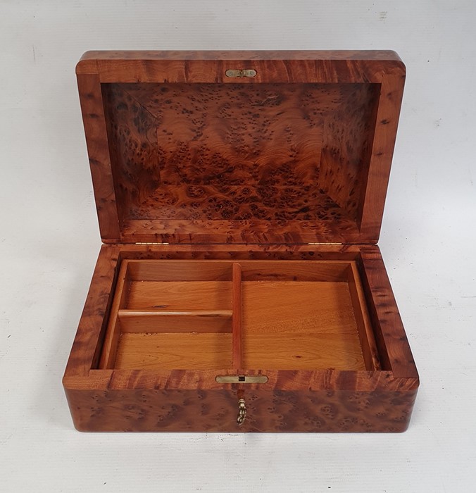 Modern burrwood box of rectangular form with fitted interior, 26cm long and a pair of matching tea - Image 6 of 6