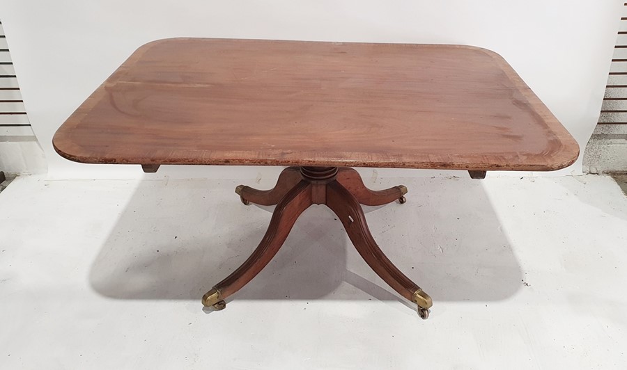 19th century mahogany pedestal table, the rectangular top with rounded corners, rosewood banded, - Image 2 of 2