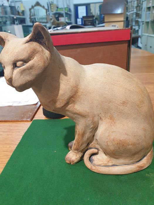 Diane Lawrenson ASWA born 1946, a pottery sculpture of a seated cat, 24cm high with provenance - Image 2 of 6