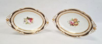 Pair of Royal Crown Derby dishes each of shaped oval form with pierced acorn and oak leaf handles