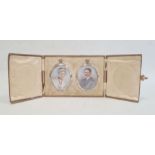 Pair of Edwardian portrait miniatures on ivory depicting a lady and gentleman, signed with