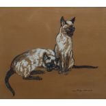 Jean Parry-Williams (1918-2010) Chalk and pastel Two Siamese cats, "Loo and Packet", signed lower