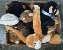 Parrot drone and two boxes of assorted soft toys Condition ReportAdditional Image Added