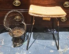 Metal framed stool and small doll's chair (2)