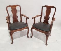 Set of four late 19th/early 20th century armchairs with shaped top rail, on vase-shaped back