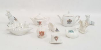 Quantity of crested ware china including a Florentine china model of a chicken bearing the arms