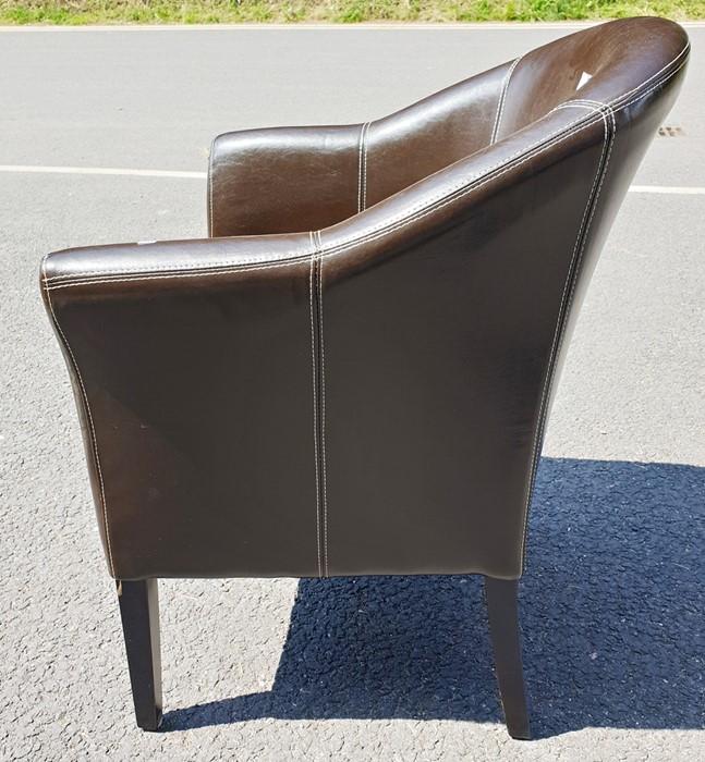 Brown leatherette tub chair on tapering supports - Image 2 of 2