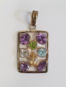 TGGC silver and semi-precious stone pendant of oblong openwork form and set eight variously cut