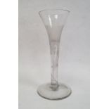 Mid 18th century wine glass with trumpet bowl, the stem and bowl engraved with Jacobite Rose