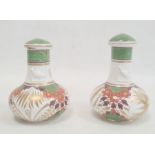Pair of Spode bottles and covers circa. 1820, the necks with moulded decoration of a bird and the