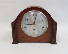 Enfield mantel clock with chrome dial in oak case, 22cm high.