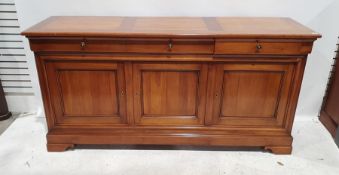 20th century modern cherry French sideboard, the rectangular top above three drawers, three cupboard