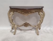 Shabby chic French-style hall table with serpentine front and cream painted base, 120cm wide